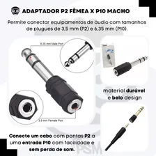 Plugue Adaptador P2 X P10 Conector Fone Caixa Acústica Som Foto mini 2