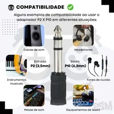 Plugue Adaptador P2 X P10 Conector Fone Caixa Acústica Som Foto mini 4