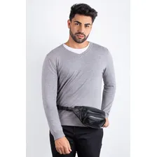 Pochete Masculina De Couro Legítimo Igor Preta Cor Preto Desenho do tecido Pochete masculina de couro igor - preta Foto mini 2