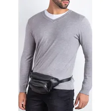Pochete Masculina De Couro Legítimo Igor Preta Cor Preto Desenho do tecido Pochete masculina de couro igor - preta Foto mini 3