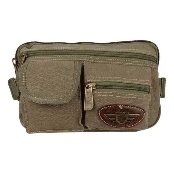 Pochete Masculina Reforçada Em Lona Vários Bolsos Verde Foto 1