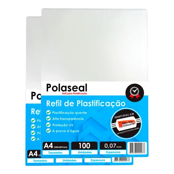 Polaseal A4 200un Plástico Para Plastificação 0,07 175mic Foto 1