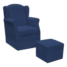 Poltrona Amamentação Balanço E Puff Elisa Suede Azul Marinho Cor Azul-marinho Desenho do tecido Liso Foto mini 1