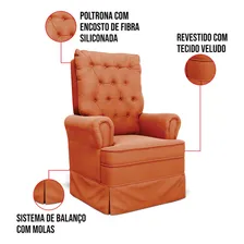 Poltrona Amamentação C/balanço E Puff Laura Veludo Ferrugem Foto mini 2