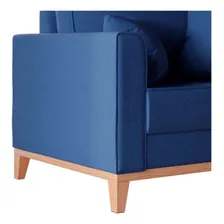 Poltrona Beny Pés E Base Em Madeira Linho Cotton Azul Mar.. Foto mini 4