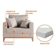 Poltrona Beny Pés E Base Em Madeira Linho Cotton Cru Foto mini 4