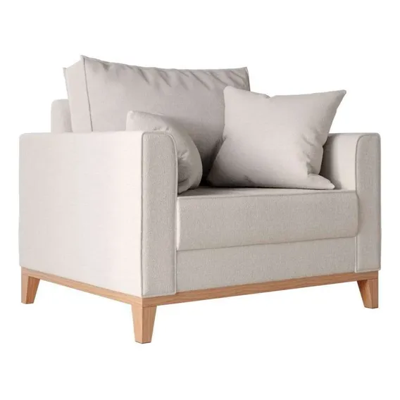 Poltrona Beny Pés E Base Em Madeira Linho Cotton Cru Foto 1