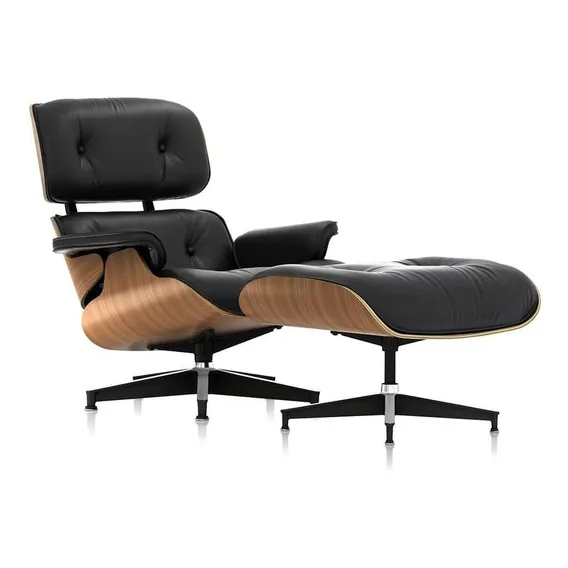 Poltrona Charles Eames Com puff Couro Legitimo Preto Foto 1