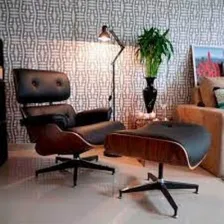 Poltrona Charles Eames Com puff Couro Legitimo Preto Foto mini  3