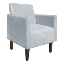 Poltrona Compacta Jade Suede Cinza Com Pés Baixo Chanfrado Foto  mini 1
