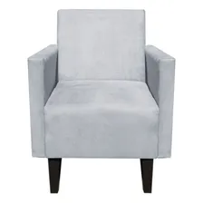 Poltrona Compacta Jade Suede Cinza Com Pés Baixo Chanfrado Foto mini  2