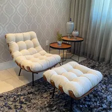 Poltrona Costela Com Puff Linho Para Sala Quarto Luxo Cor Poltrona Costela E Puff Linho Cru Desenho Do Tecido Poltrona Linho Foto mini  2
