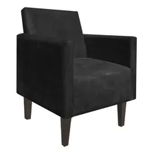 Poltrona Decor. Compacta Jade Suede Preto Com Pés Baixo Foto  mini 1
