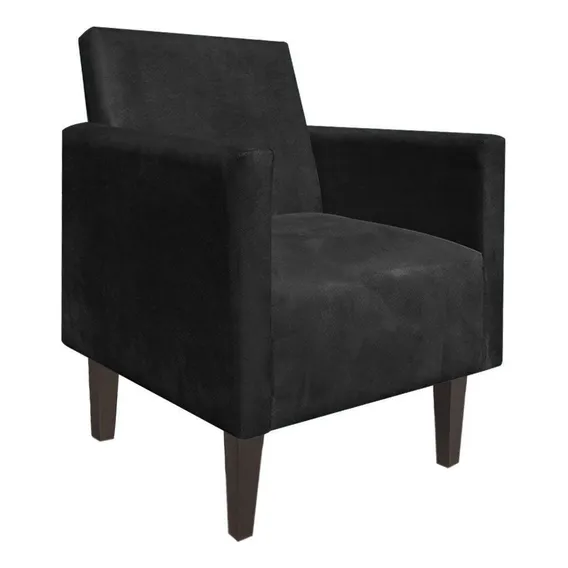 Poltrona Decor. Compacta Jade Suede Preto Com Pés Baixo Foto 1