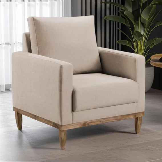 Poltrona Decorativa Com Almofada Sara Due Decor Cor Linho bege Foto 1