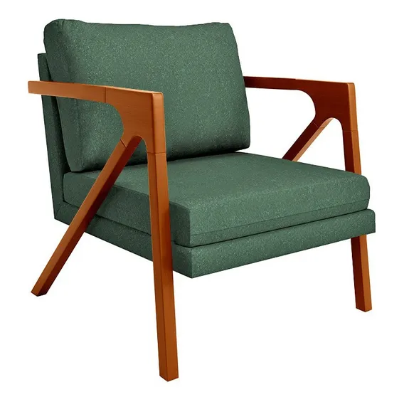 Poltrona Decorativa Madeira Maciça Luxo Mona Linho Verde Foto 1
