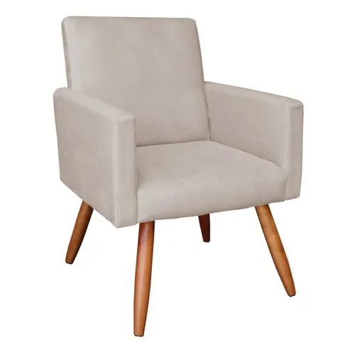 Poltrona Decorativa Nina Suede Bege Com Encosto Alto Foto 1