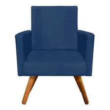 Poltrona Decorativa Nina Suede Com Encosto Alto Cor Azul-marinho Foto mini 2