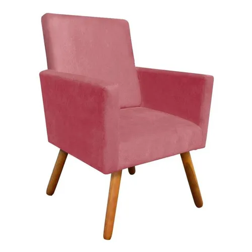 Poltrona Decorativa Nina Suede Com Encosto Alto Cor Rose Foto 1