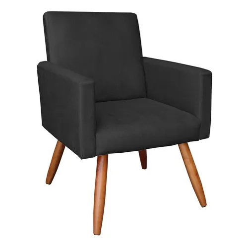 Poltrona Decorativa Nina Suede Preto Com Encosto Alto Foto 1