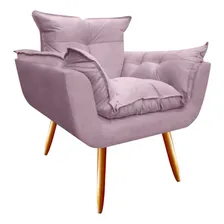 Poltrona Decorativa Opala Suede RosĂȘ PĂ©s Madeira Foto mini 1