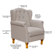 Poltrona Decorativa Para Sala de Estar Yara P02 Linho Bege Foto mini 4