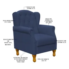 Poltrona Decorativa Para Sala de Estar Yara P02 Suede Azul Marinho Foto mini 4