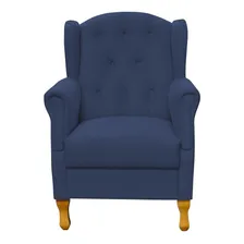 Poltrona Decorativa Para Sala de Estar Yara P02 Suede Azul Marinho Foto mini  3