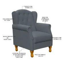Poltrona Decorativa Para Sala de Estar Yara P02 Suede Cinza Foto mini 3