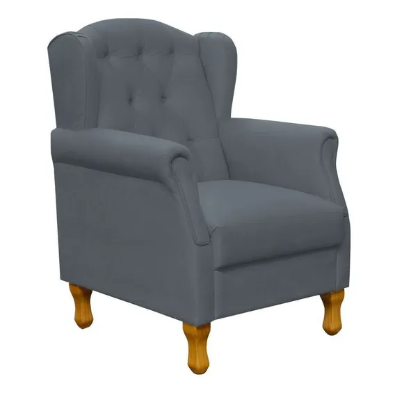 Poltrona Decorativa Para Sala de Estar Yara P02 Suede Cinza Foto 1