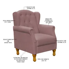 Poltrona Decorativa Para Sala de Estar Yara P02 Suede Rosê Foto mini 4