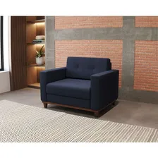 Poltrona Living Pés E Base Em Madeira Linho Cotton Azul M.. Foto mini  2