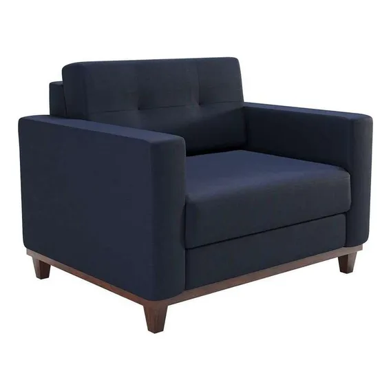 Poltrona Living Pés E Base Em Madeira Linho Cotton Azul M.. Foto 1
