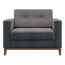 Poltrona Living Pés E Base Em Madeira Linho Cotton Cinza Foto mini 3