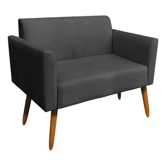Poltrona Namoradeira Isabella Pés Palito Madeira Suede Preto Foto 1