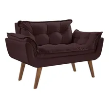 Poltrona Namoradeira Opalla Suede Base Palito Marrom Foto mini 1