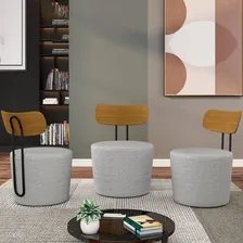 Poltrona Para Sala Decorativa Redonda 53cm Le Moon Linho Cz Cor Cinza Foto mini 2