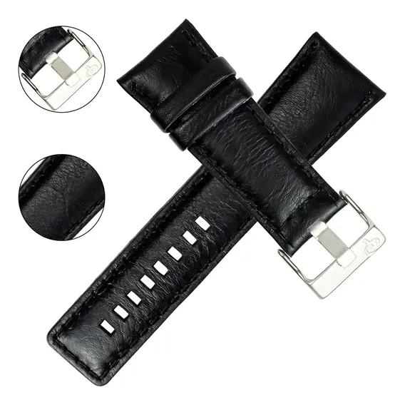 Poolsy pulseira para rel贸gio em couro leg铆timo cor preto largura 24 mm Foto 1