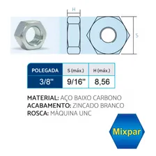 Porca Sextavada 3/8 Zincado Branco Pacote C/100 Peças Foto mini 2