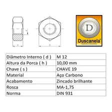Porca Sextavada M12 Zincado - 100 Peças Foto mini 3