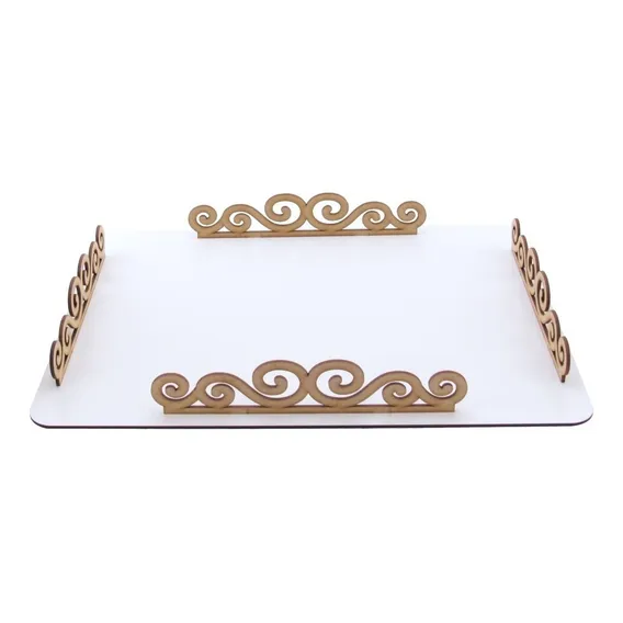 Porta Bolo Retângular Provençal Arabesco Mdf Branco Foto 1
