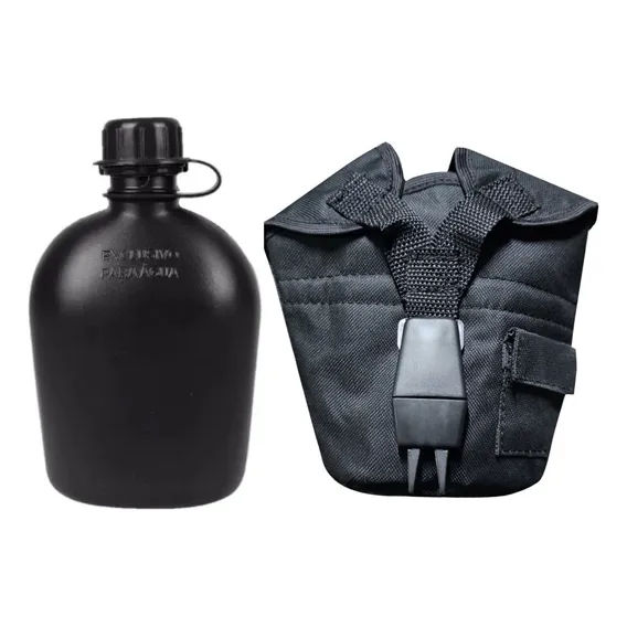 Porta Cantil + Cantil 900ml Militar SobrevivĂȘncia Preto Foto 1