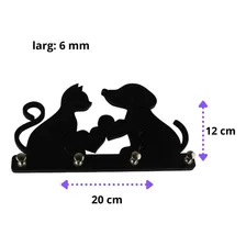 Porta Chaves Cachorro E Gato Madeira Preta Mdf Pendurador Foto mini 4