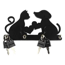 Porta Chaves Cachorro E Gato Madeira Preta Mdf Pendurador Foto mini  3
