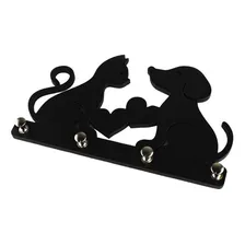 Porta Chaves Cachorro E Gato Madeira Preta Mdf Pendurador Foto mini  2
