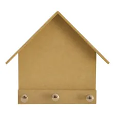 Porta Chaves Casinha Lisa 3 Pinos 13x14cm Mdf Madeira Cor Madeira Cru Foto mini 1