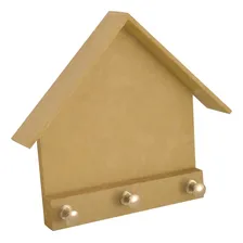 Porta Chaves Casinha Lisa 3 Pinos 13x14cm Mdf Madeira Cor Madeira Cru Foto mini 2