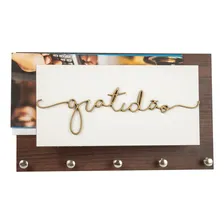 Porta Chaves E Cartas Gratidão Madeira E Branco Foto mini 1