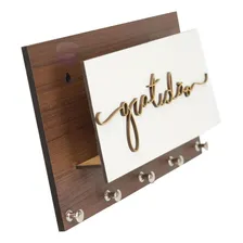 Porta Chaves E Cartas Gratidão Madeira E Branco Foto mini 4