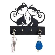 Porta Chaves Gatinhos Com 4 Ganchos Preto Foto  mini 1